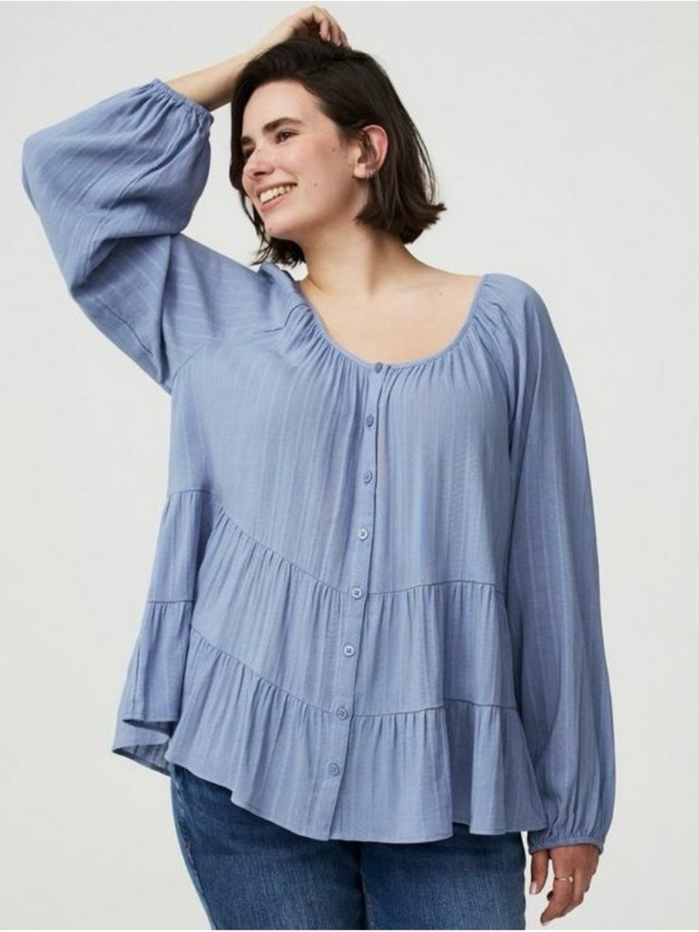 Torrid Baby Tiered Blue Button Down Babydoll Top - Size 0 - NWOT!